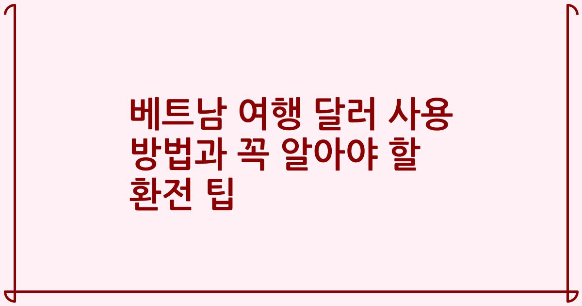 베트남 여행 달러 사용 방법과 꼭 알아야 할 환전 팁