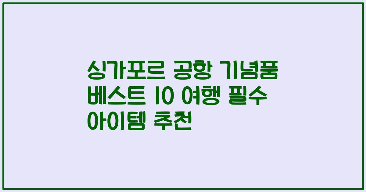 싱가포르 공항 기념품 베스트 10 여행 필수 아이템 추천