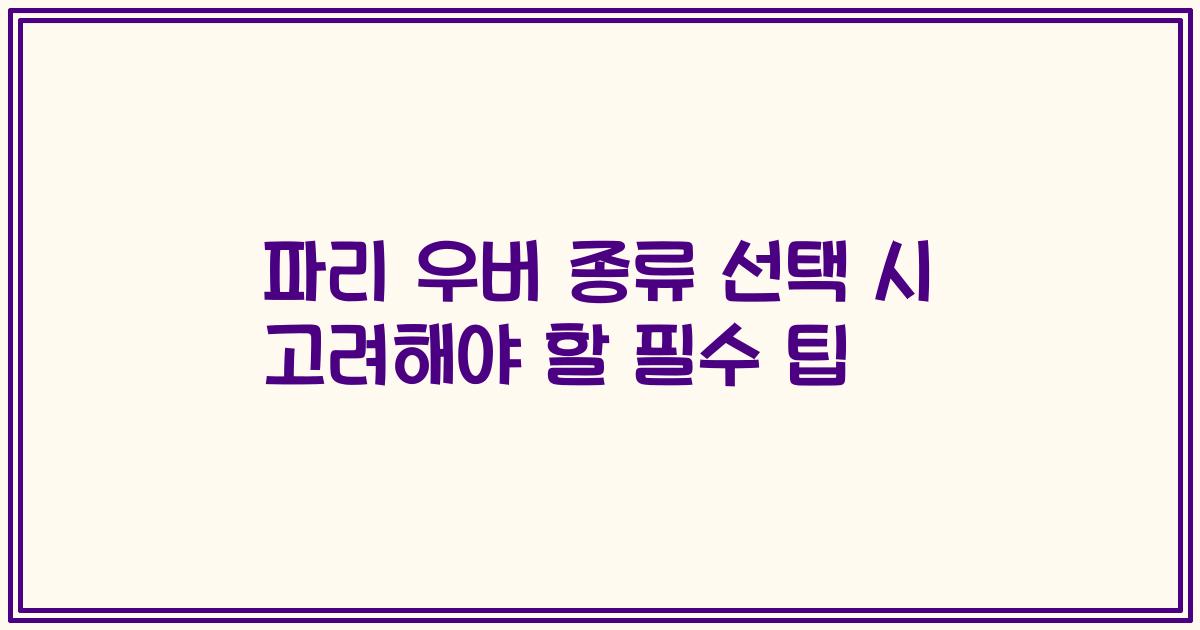 파리 우버 종류 선택 시 고려해야 할 필수 팁